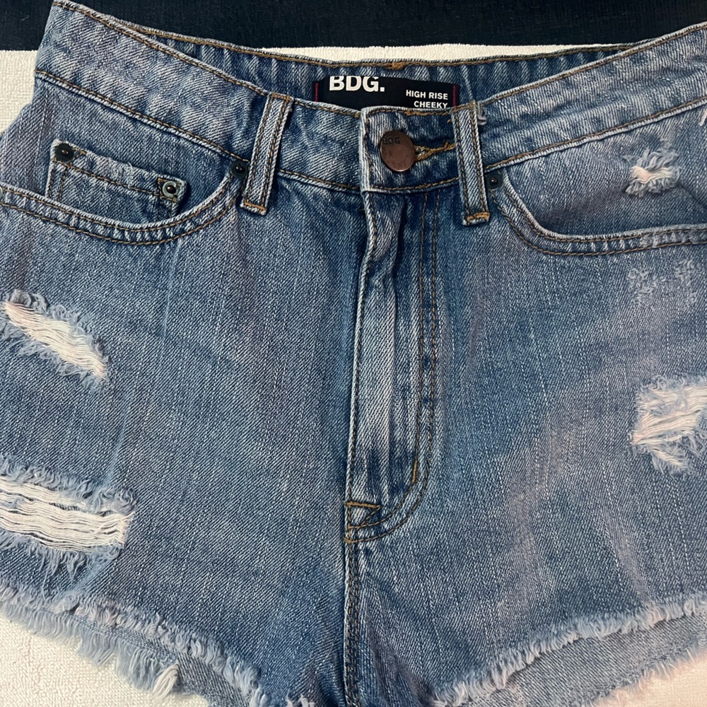 BDG Women's High Rise Blue Distressed Denim Shorts
